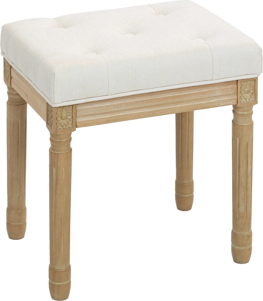 Banco para Sala de Estar Estilo Rústico Estofado em Linho Sintético com Pernas Esculpidas em Madeira 42x32x46,5 cm Bege