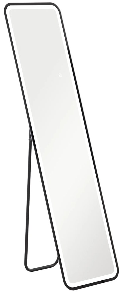 HOMCOM Espelho de Pé com Luz LED com Iluminação de 3 Cores Função de Memória e Controlo Tátil Inteligente 40x3x150 cm Preto | Aosom Portugal