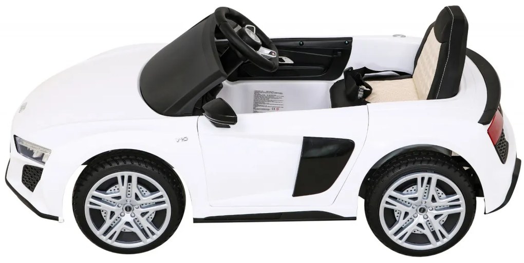 Carro elétrico para Crianças 12V Audi R8 LIFT Rodas Espuma EVA, Assento couro ecológico Branco