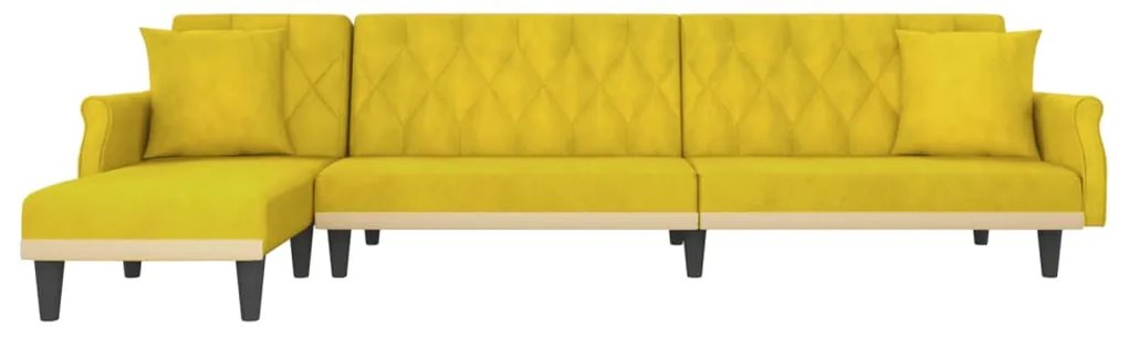Sofá-cama em forma de L 271x140x70 cm veludo amarelo