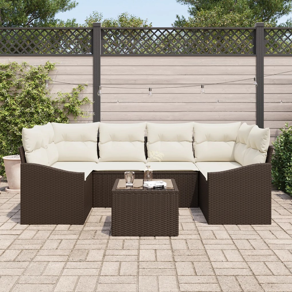 Conjunto de Jantar de Jardim de 7 Peças com Almofadas Castanho Polirat