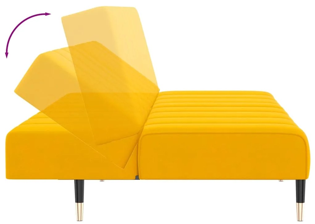 Sofá-cama de 2 lugares veludo amarelo