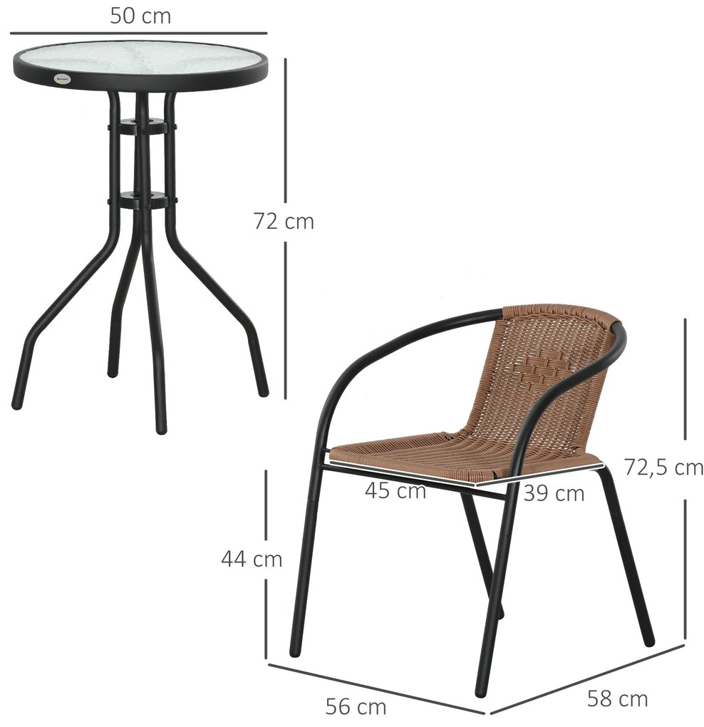Conjunto de 3 Peças de Vime para Jardim com 2 Cadeiras Empilháveis e 1