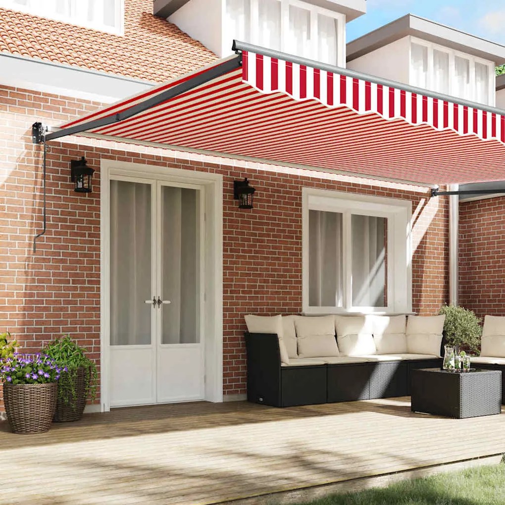 Toldo Retrátil Automático Listrado Vermelho e Branco 500x300 cm