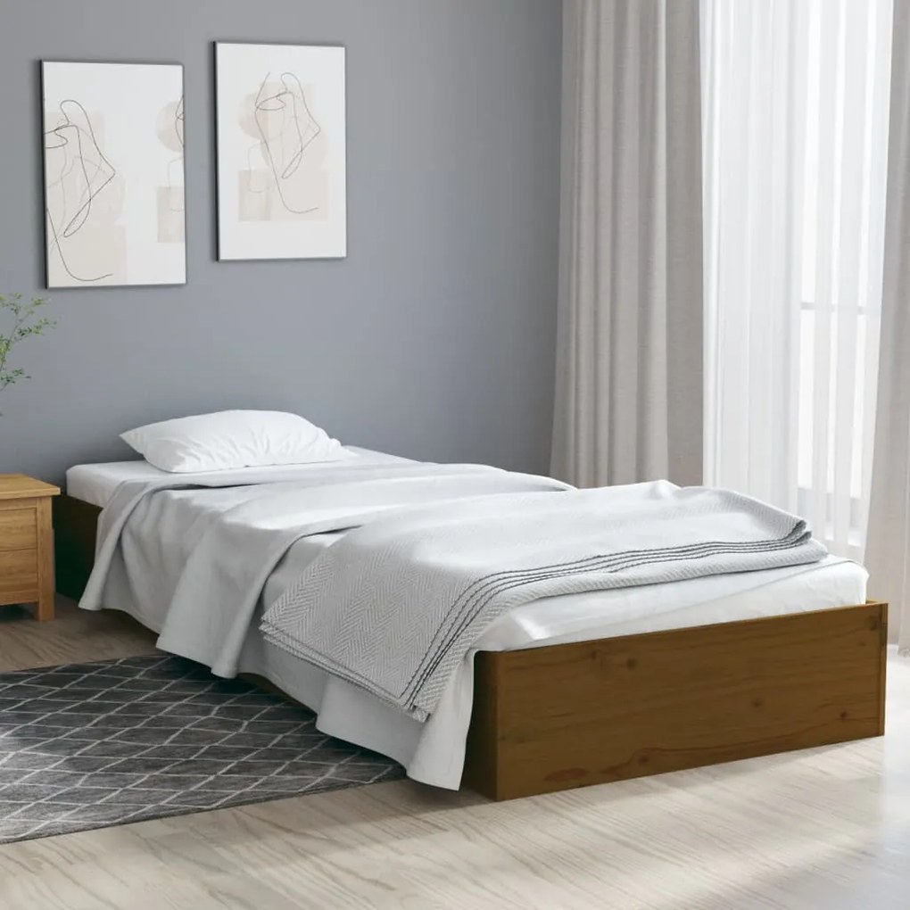 vidaXL Estrutura de cama solteiro 90x190cm madeira maciça castanho mel