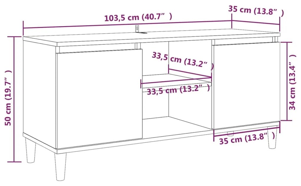 Móvel TV + pernas de madeira maciça 103,5x35x50 cm sonoma cinza