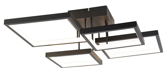 Candeeiro de teto preto com LED regulável em 3 níveis 4 luzes - Lejo