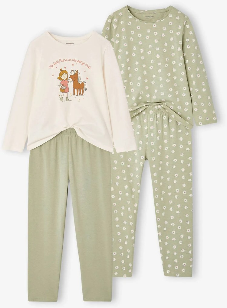 Lote de 2 pijamas VERTBAUDET para menina verde-salva