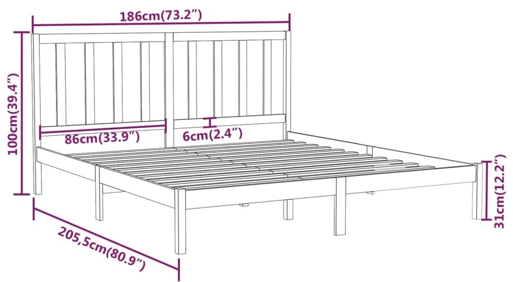 Estrutura de cama super king 180x200 cm madeira maciça preto