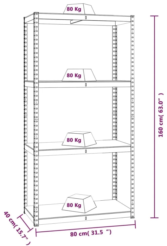 Estante 4 prateleiras 4 pcs derivados de madeira/aço prateado