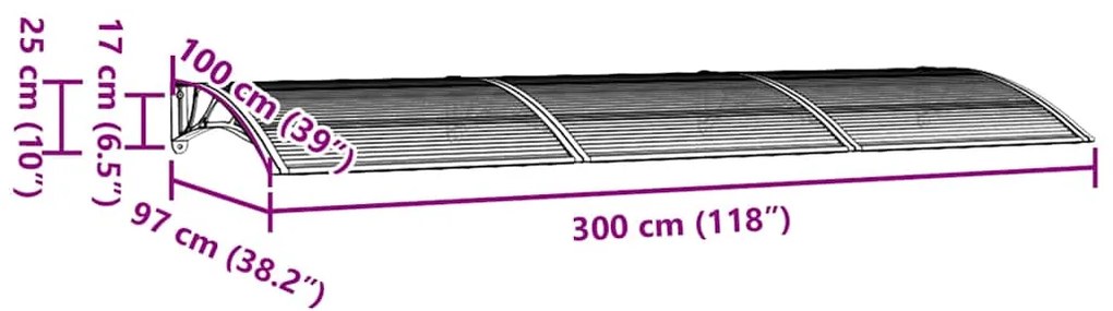 Toldo de porta cinzento 300x100 cm policarbonato