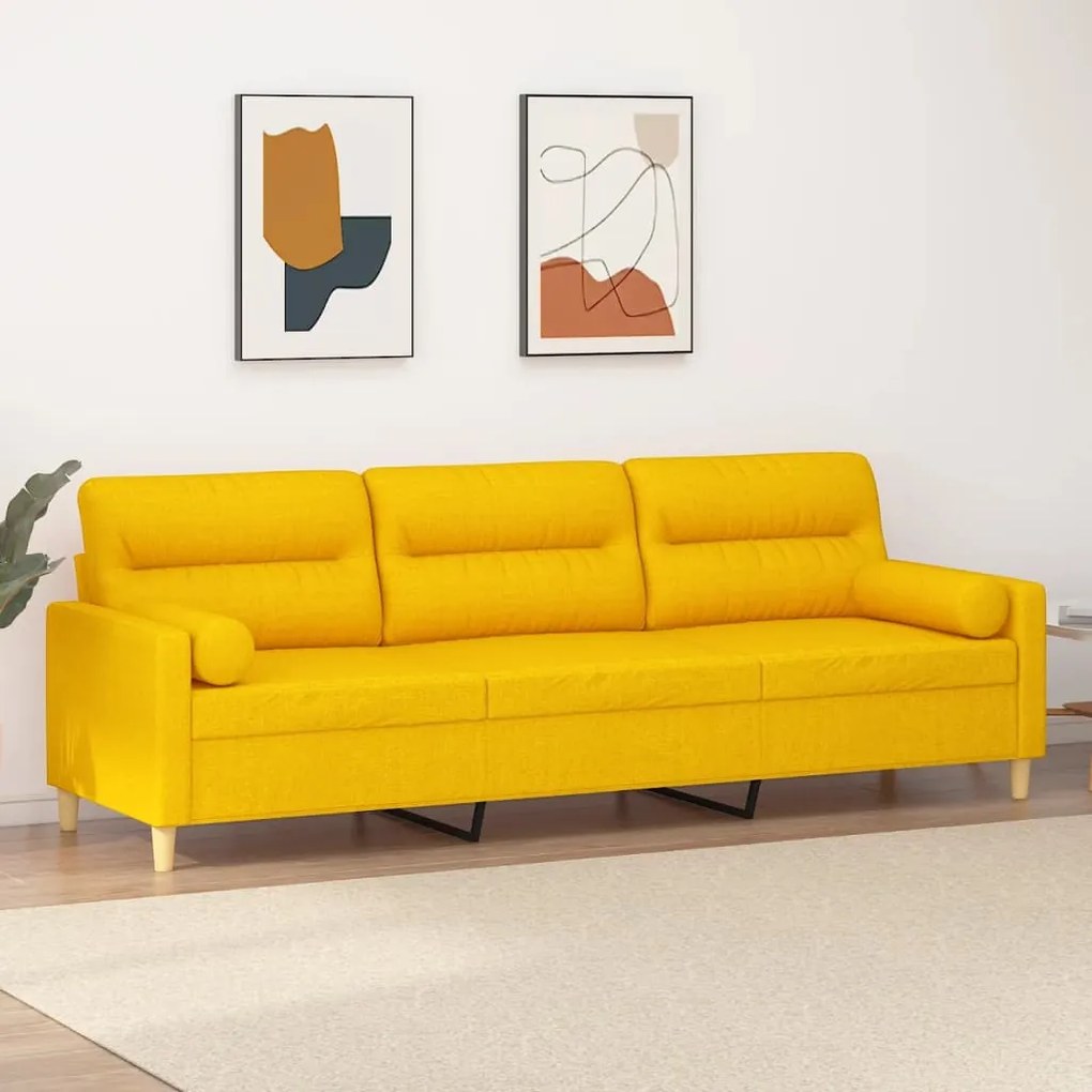 vidaXL Sofá 3 lug. c/ almofadas/almofadões 210 cm tecido amarelo-claro