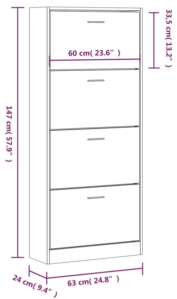 Sapateira 63x24x147 cm derivados de madeira branco brilhante