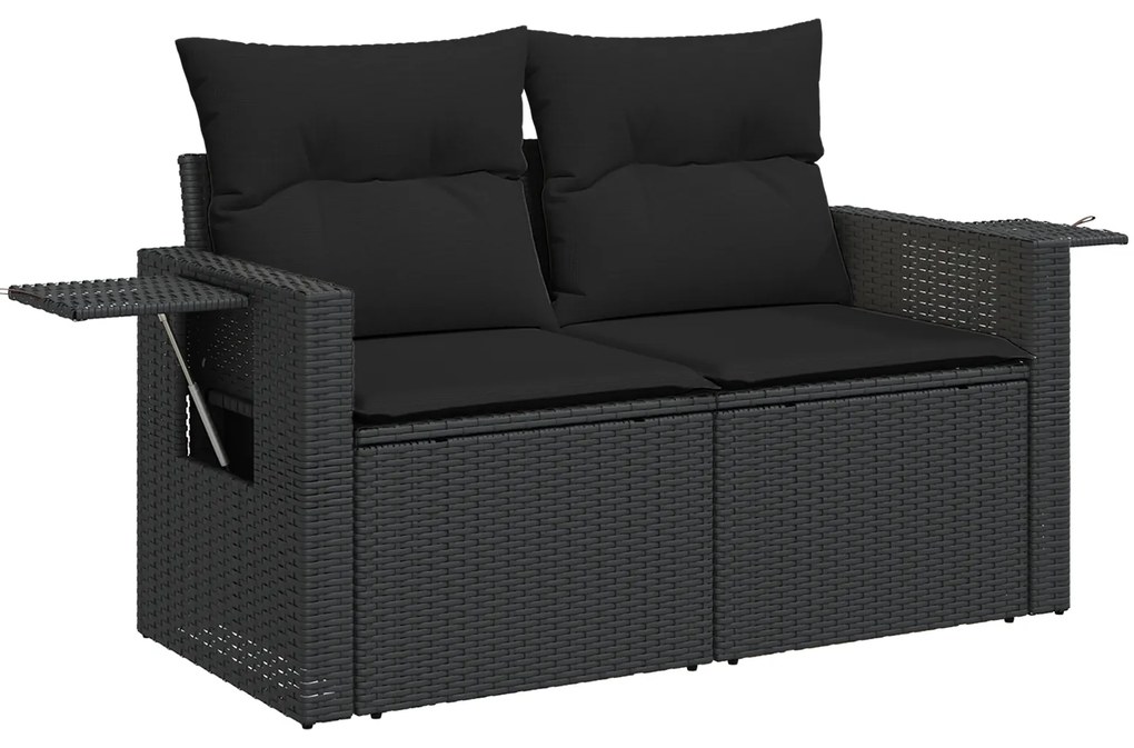 Conjunto de Sofá de Jardim com 11 Peças com Almofadas Preto de Rattan