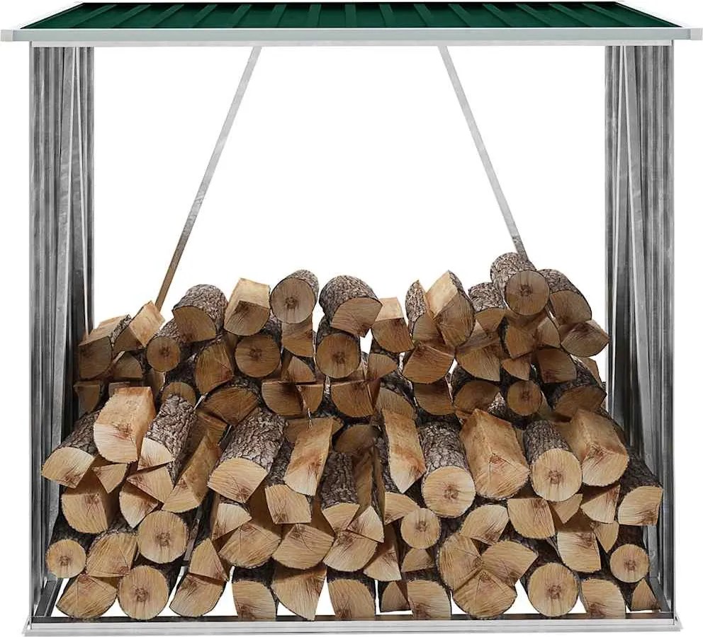 vidaXL Abrigo p/ arrumação de troncos jardim aço 163x83x154cm verde
