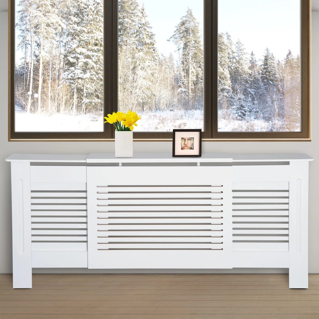 Cobertura de Radiador Extensível, 208,5 x 20,5 x 82,5 cm, Design Contemporâneo, Branco