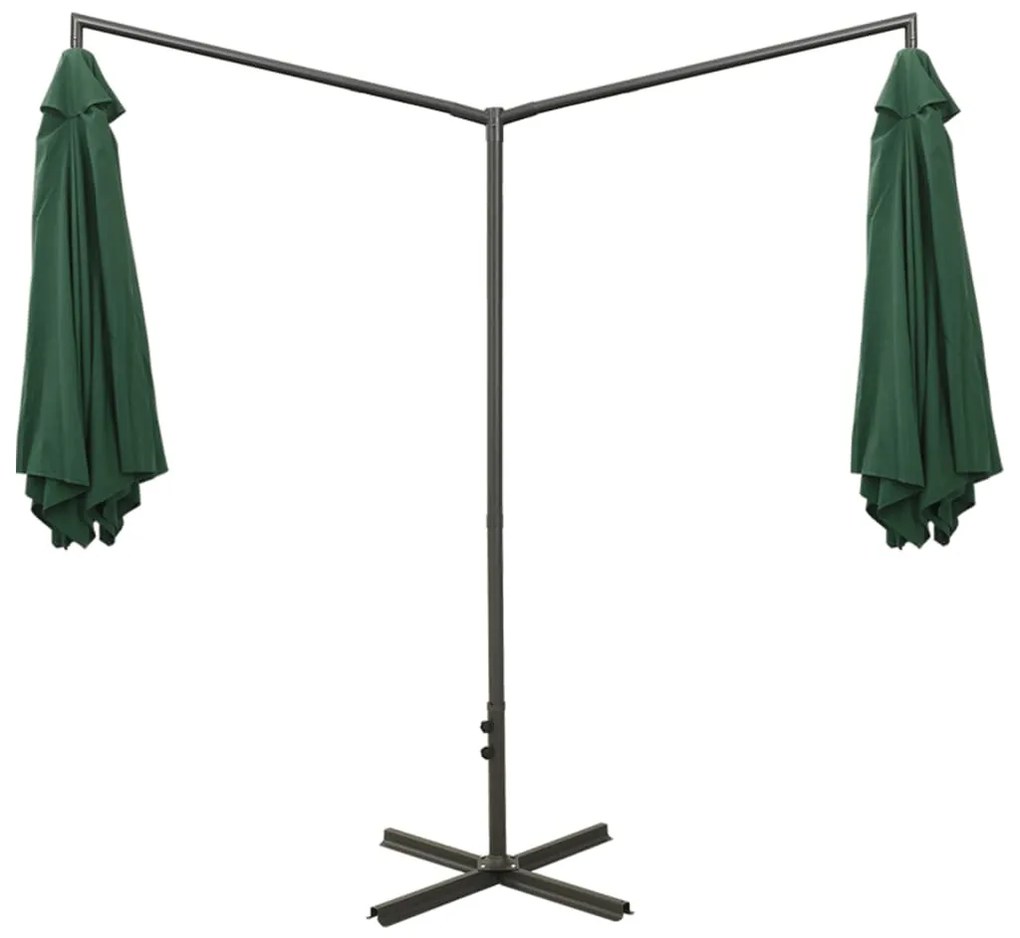 Guarda-sol de jardim duplo com poste de aço 600 cm verde