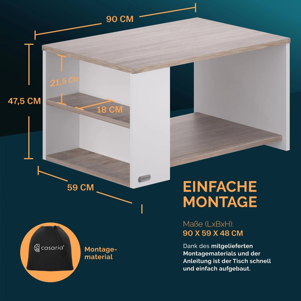 Mesa de centro Santa Cruz 90x60x50cm branco/carvalho