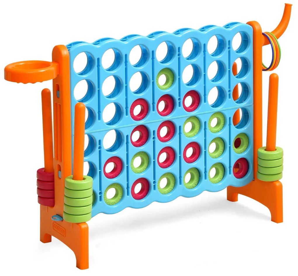 Jogo gigante Conecta 4 exterior 84 x 33 x 74 cm para crianças e adultos 74 cm com cesto e jogo de atirar argolas 42 peças Laranja