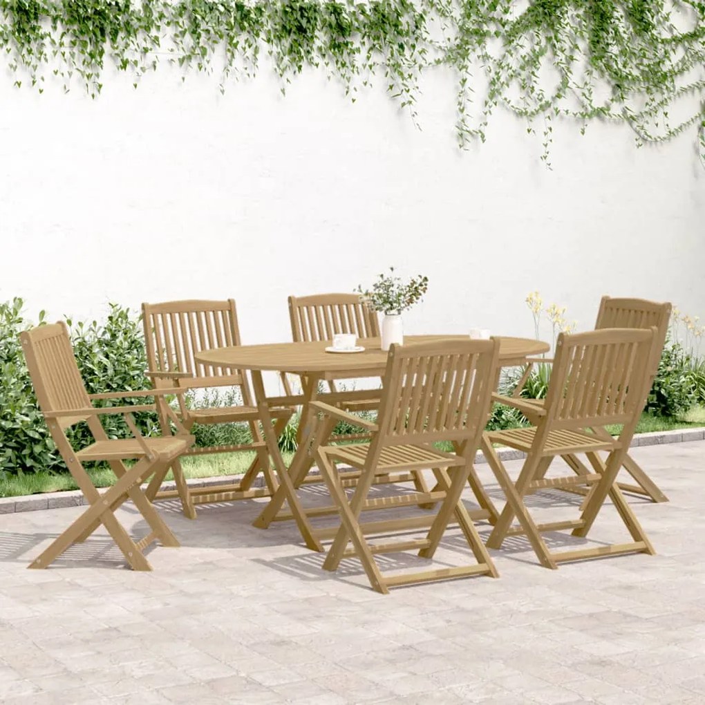 7 pcs conjunto de jantar para jardim madeira de acácia maciça