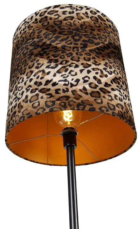 Candeeiro de pé com cúpula preta estampado de leopardo 40 cm - Simplo Moderno