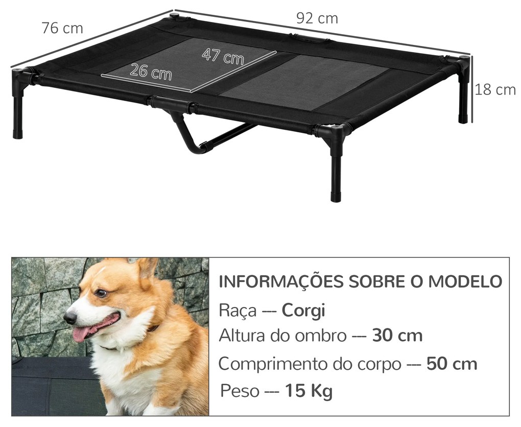 PawHut Cama Elevada para Cães Cama de Animais de Estimação com Malha T