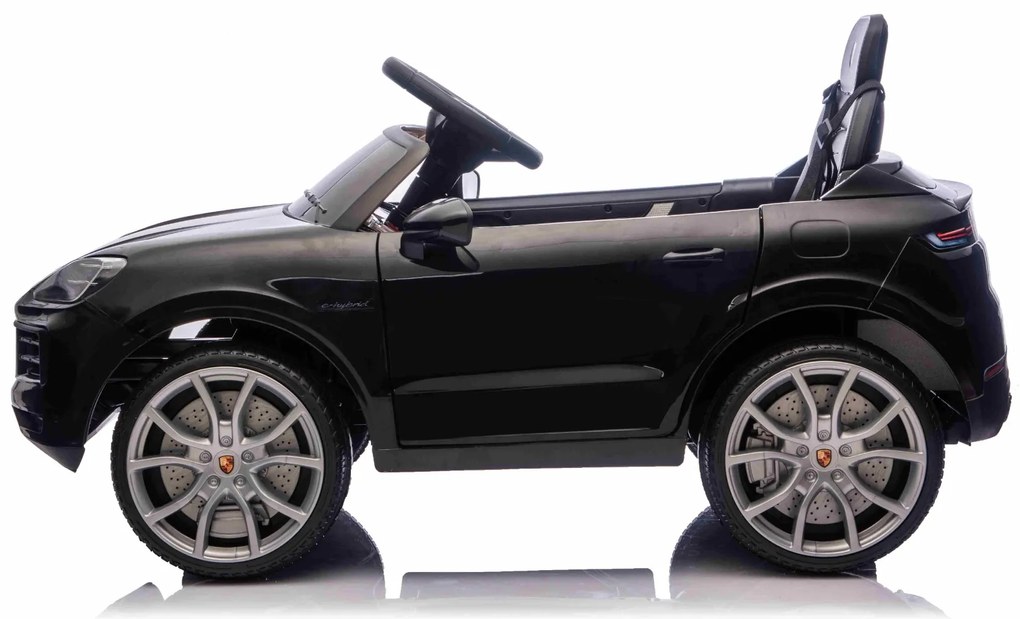 Carro elétrico para crianças Porsche Cayenne 12V com tração traseira – Licença oficial, bateria de lítio, comando remoto 2,4 GHz, leitor MP3, luzes LE
