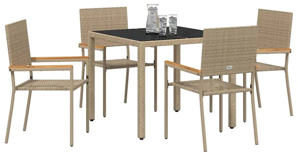 Conjunto de Jantar de Jardim vidaXL com 5 Peças Bege Rattan