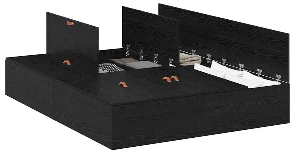 Cama com Arrumação Preto Carvalho 140 x 190 cm