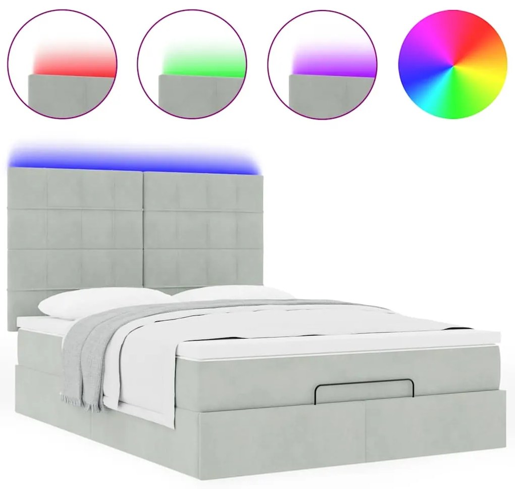 Estrutura de cama otomana com colchões 140x190cm cinzento claro