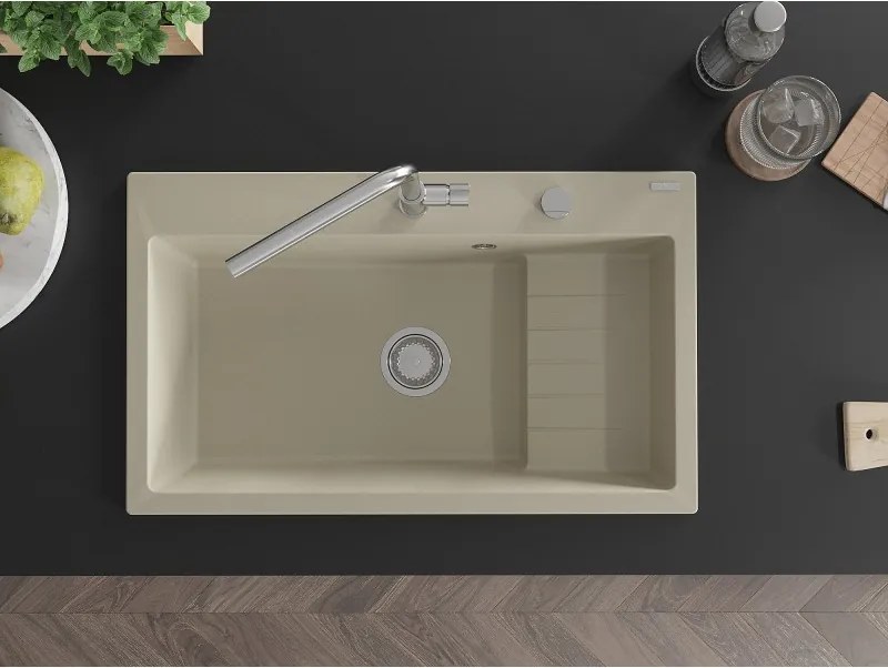 Mexen Omar lava-loiça de granito 1-cuba 800 x 480 mm, bege, sifão cromado - 6520801005-69