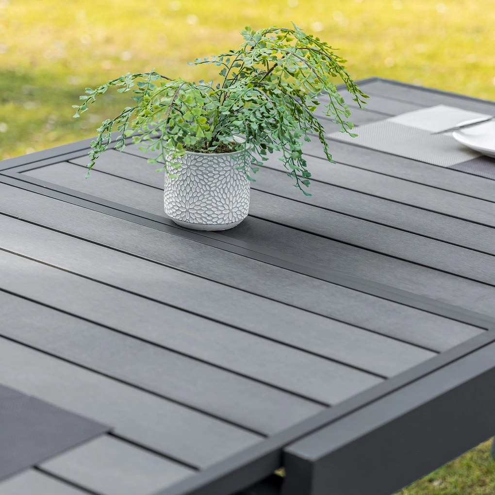 Mesa de Jardim Extensível de Alumínio Mesa de Jantar Retangular para 4-6 Pessoas Carga Máxima 70kg para Pátio Terraço Exterior 180x90x73cm Cinza