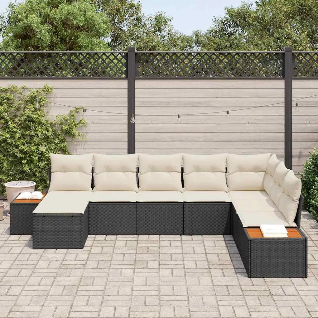 Conjunto de Sofás de Jardim de 8 Peças com Almofadas em Rattan Preto e