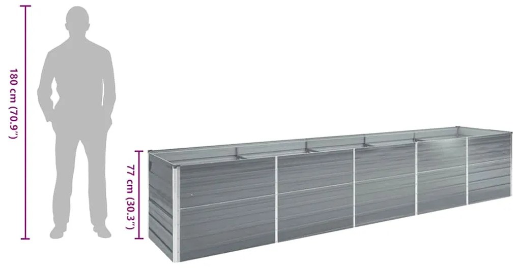 Canteiro elevado de jardim 400x80x77cm aço galvanizado cinzento