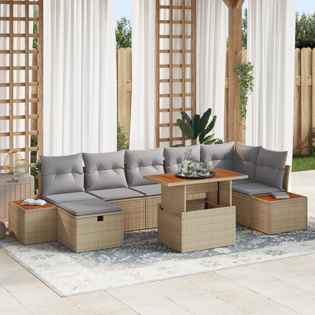 Conjunto de Sofá de Jardim vidaXL de 8 Peças com Almofadas Bege em Rat