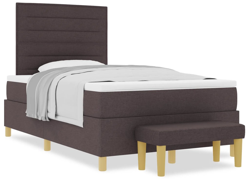 Cama Box com Colchão e Banco Marrom Escuro 120x190 cm Tecido