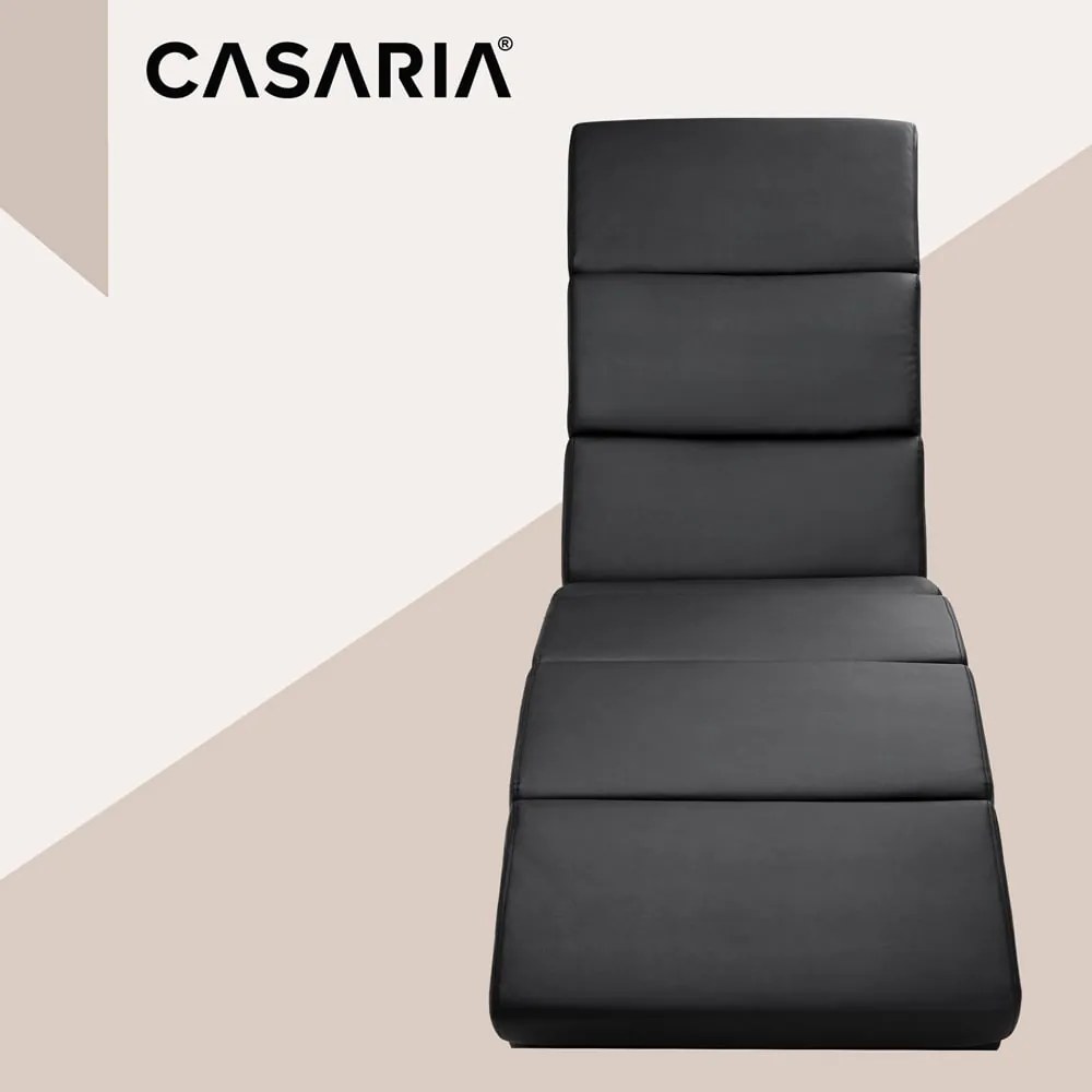 Espreguiçadeira London em couro sintético preto com função de massagem e aquecimento 186x55x89 cm Preta
