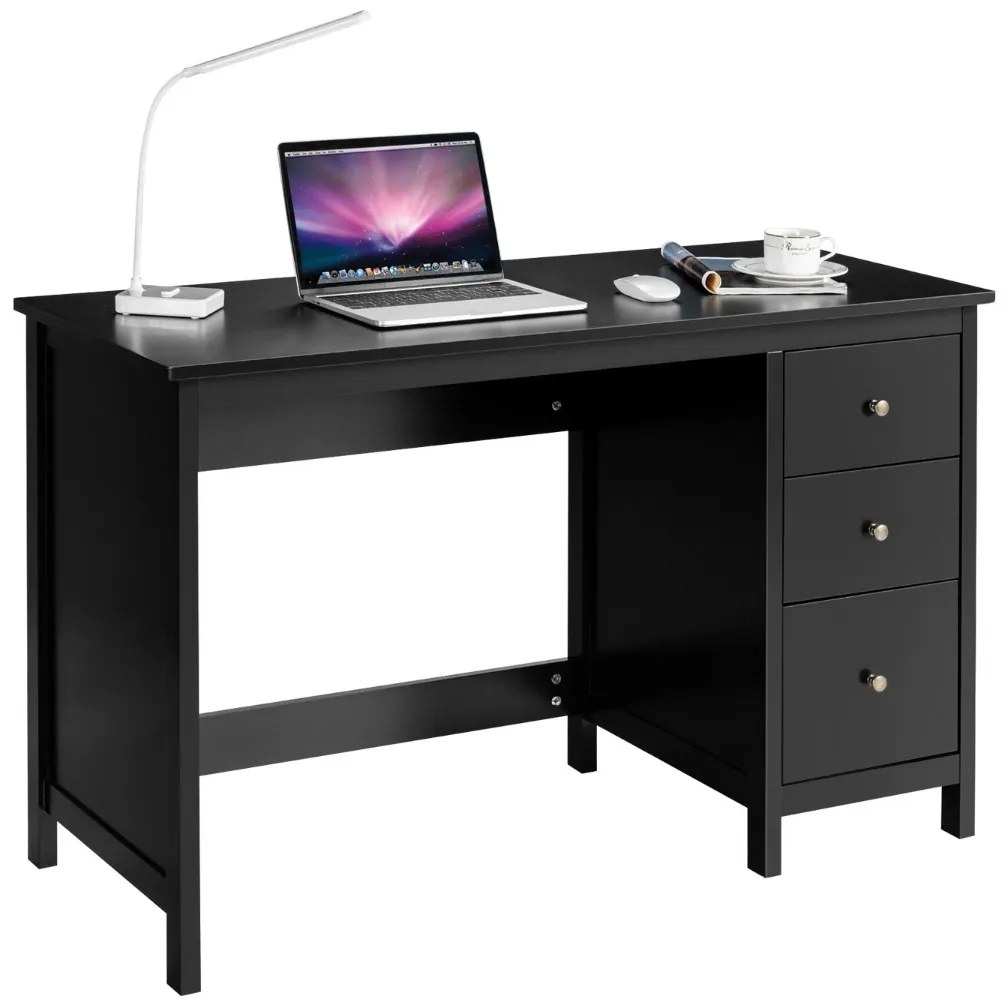 Mesa com 3 gavetas e dispositivo anti-inclinação, mesa de computador 120 x 50 x 75 cm, branca