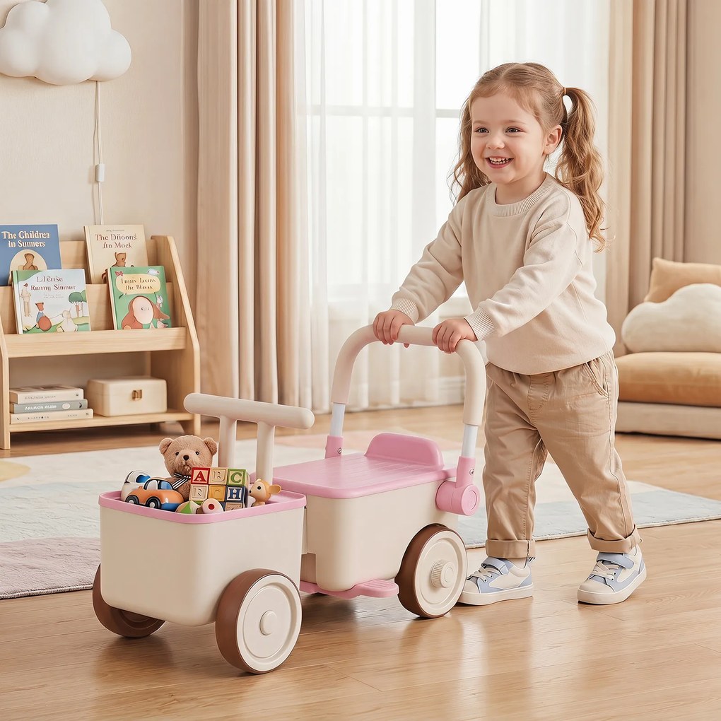 Andador Infantil 3 em 1, 67,5 x 28 x 35 cm, Três Modos de Brincadeira, Rosa