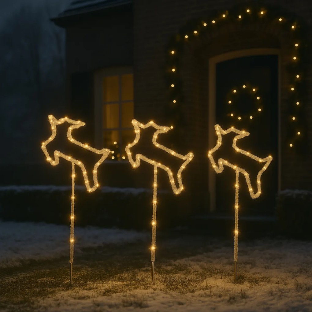 Conjunto de 3 projetores de Natal Veado branco Incl. LED com temporizador IP44 - Shika