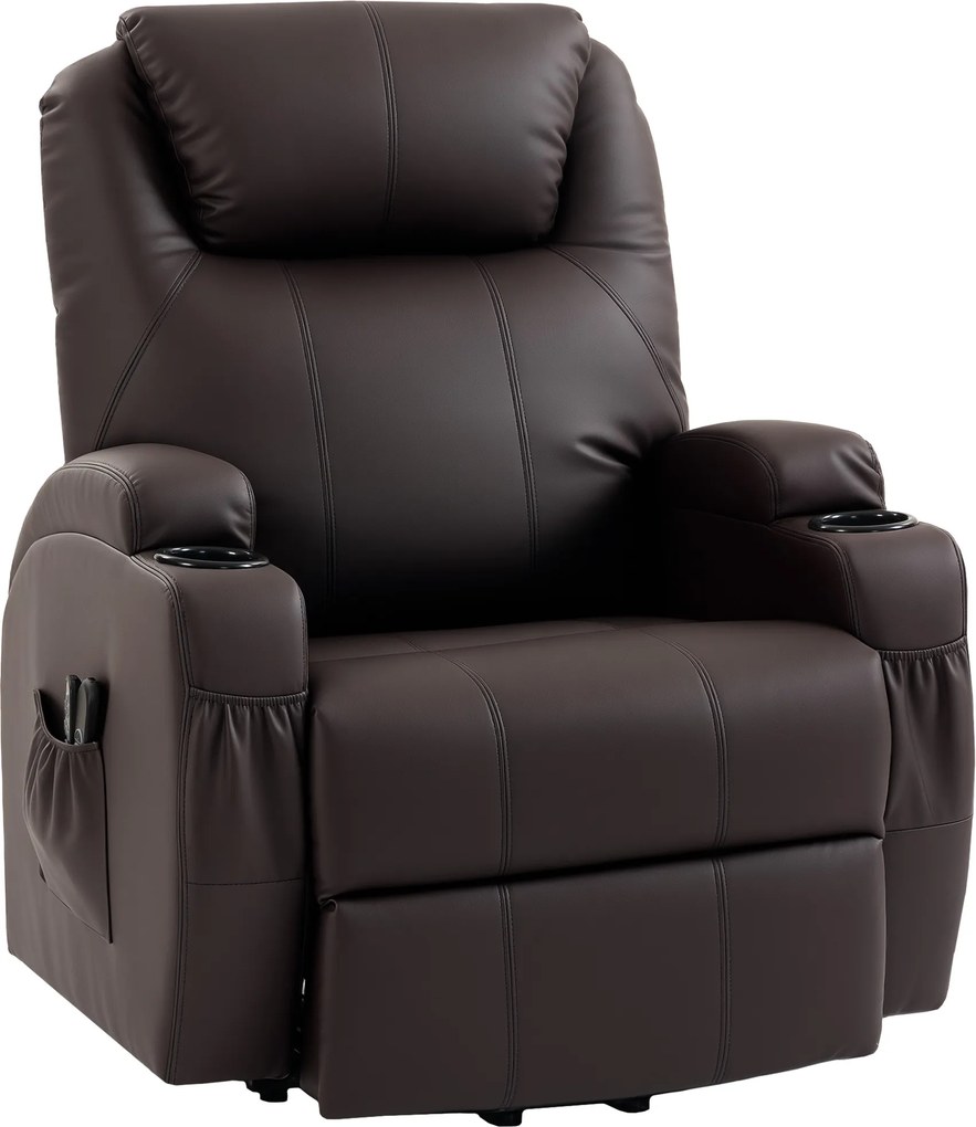 Poltrona elevatória elétrica 83 x 95 x 107 cm, poltrona relax elétrica, apoio para os pés, encosto reclinável, porta USB, castanho
