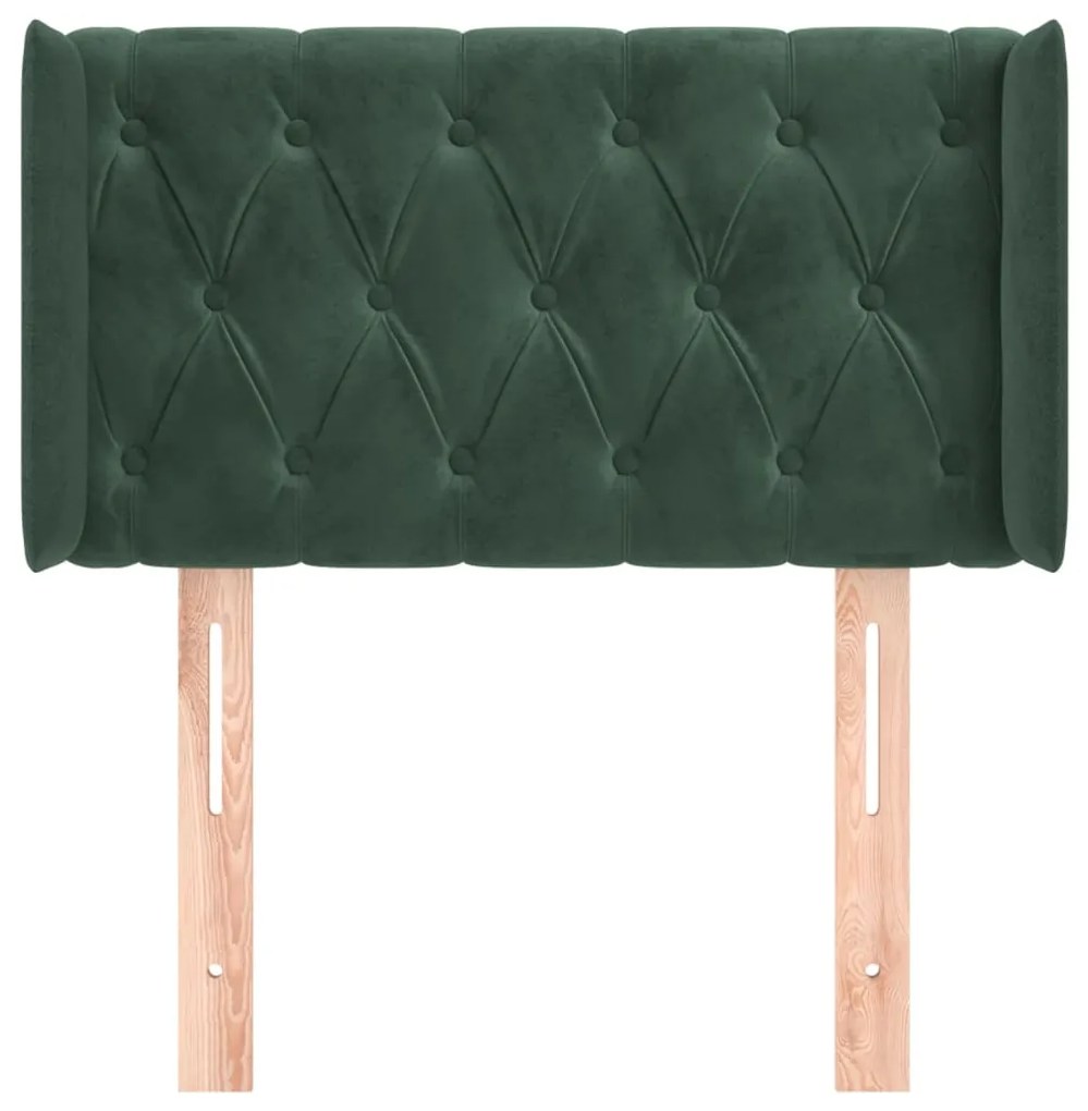 Cabeceira de cama c/ abas veludo 83x16x78/88 cm verde-escuro