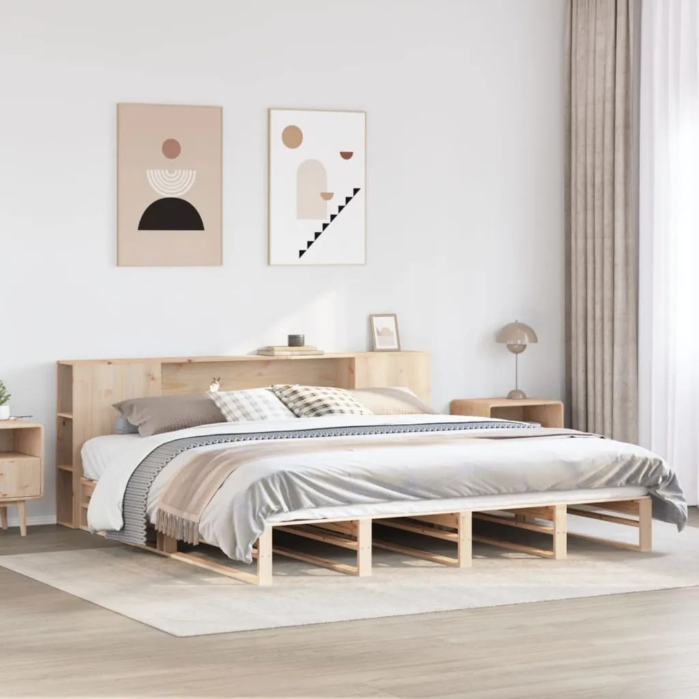 vidaXL Cama com estante sem colchão 180x200 cm madeira maciça
