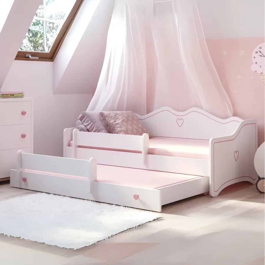 Cama infantil dupla Emma II 160x80 rosa/branco - colchão e estrado incluído