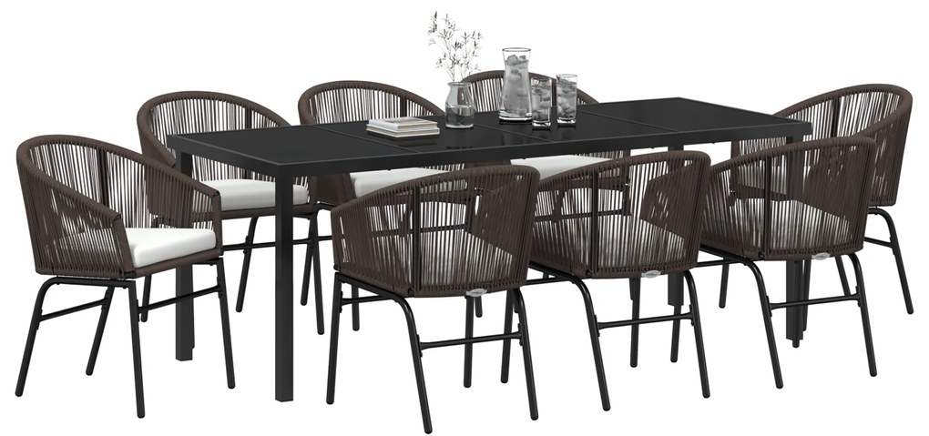 Conjunto de Jantar de Jardim de 9 Peças Castanho Rattan PE