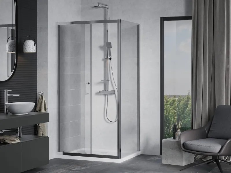 Mexen Apia cabine de duche de correr 120 x 90 cm, transparente, cromada + base Flat - 840-120-090-01-00-4010