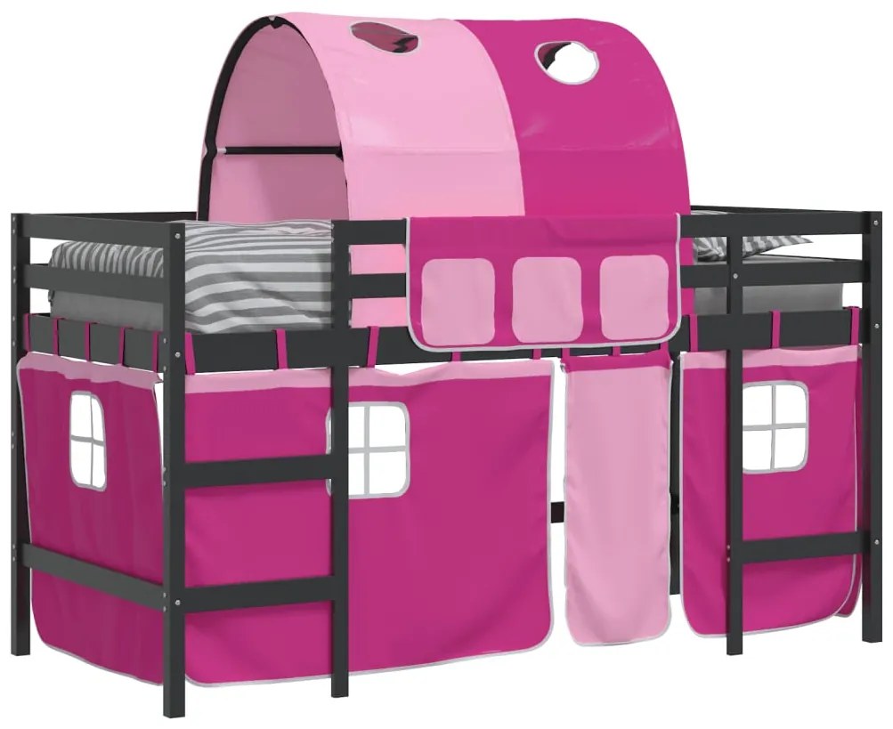 Cama alta p/ criança c/ túnel 90x200 cm pinho maciço rosa