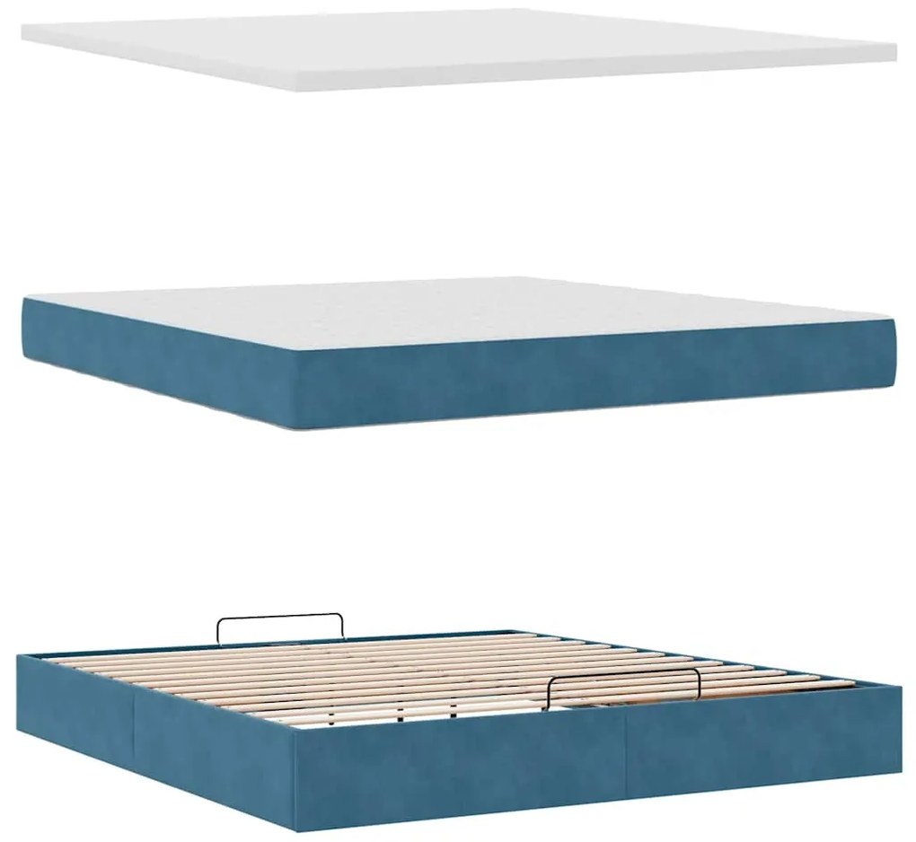 Estrutura de cama otomana com colchão 160x200 cm azul escuro