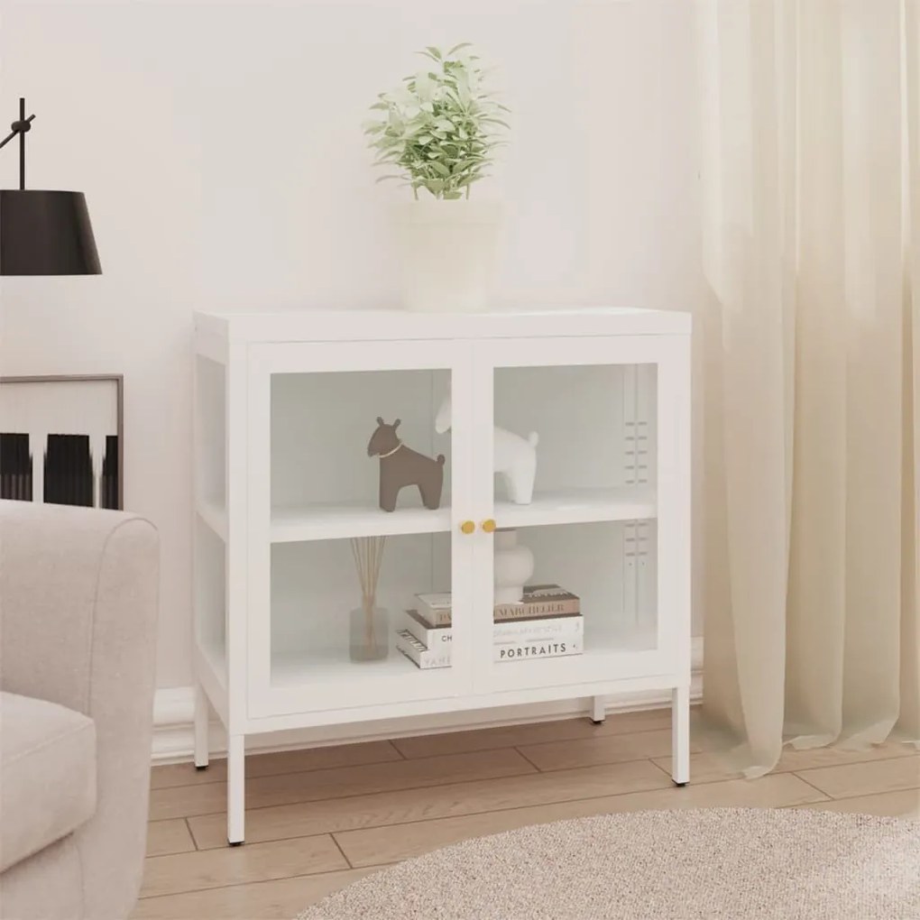 336065 vidaXL Aparador 70x35x70 cm vidro e aço branco