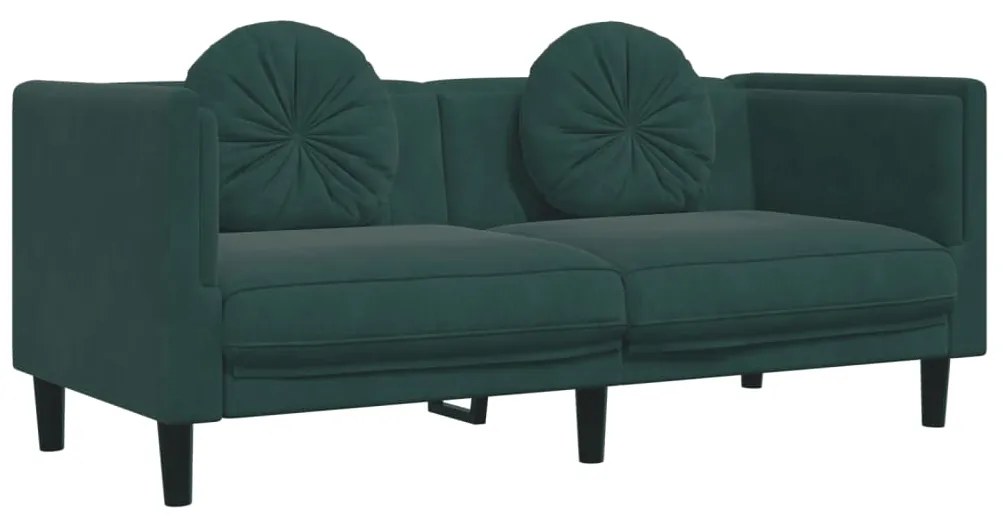 2 pcs conjunto de sofás com almofadas veludo verde-escuro